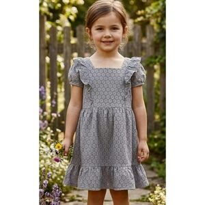 Art Class Puff Sleeve Floral Eyelet Dress Olive Brown Size 5T